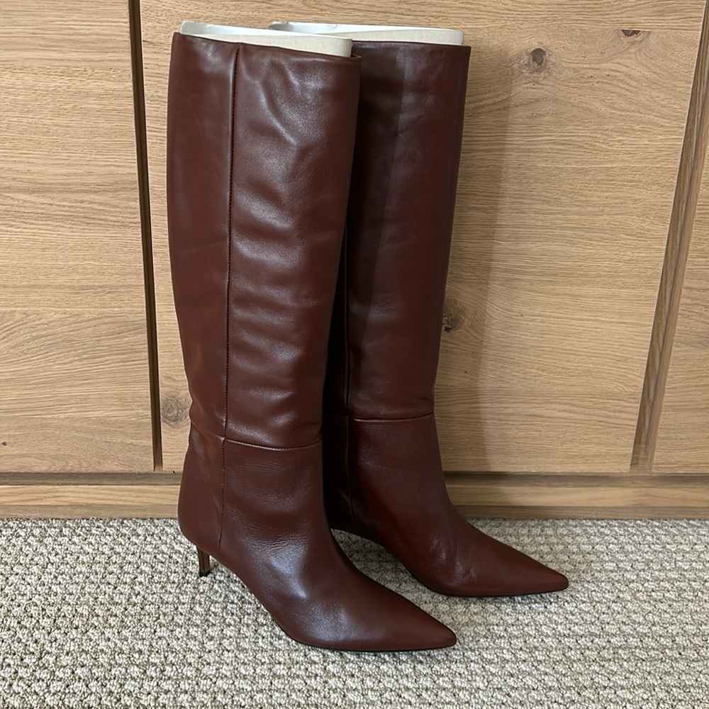 Zara Leather Knee-High Kitten Heel Boots